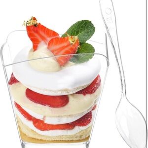 NWOT (100) Clear Transparent Small Cups Spoons Appetizers Disposable Dessert